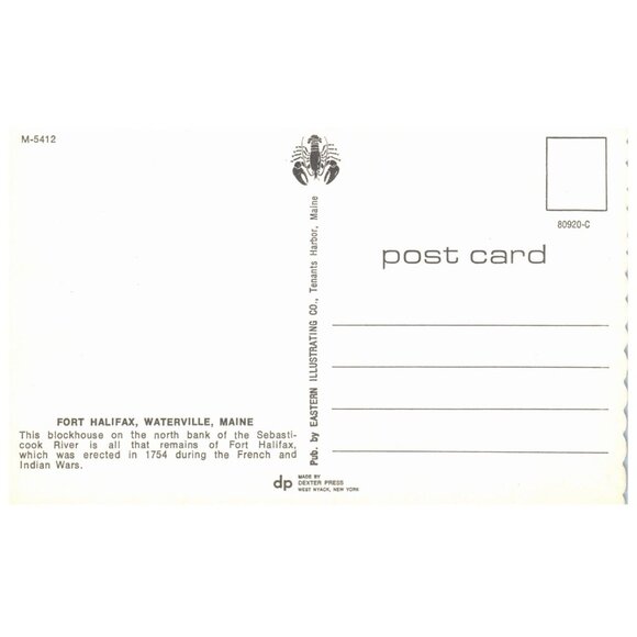 Postcard Chrome era Fort Halifax Waterville Maine blockhouse - Picture 2 of 2